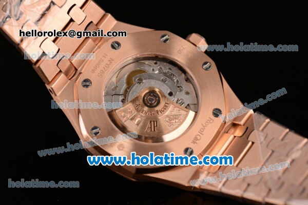 Audemars Piguet Royal Oak Swiss ETA 2824 Automatic Full Rose Gold with Sitck Markers and White Dial - 1:1 Original - Click Image to Close